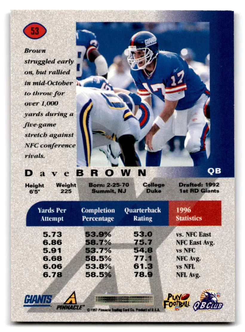 1997 Pinnacle X-Press #53 Dave Brown - Football Card Single