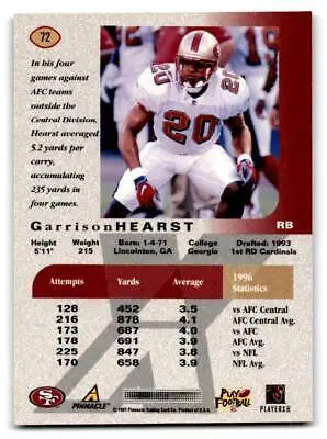 Garrison Hearst football card from 1997 Pinnacle X-Press trading cards collection