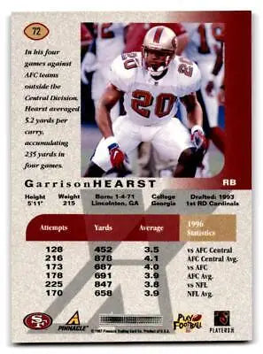 Garrison Hearst trading card from 1997 Pinnacle X-Press #72 football collection