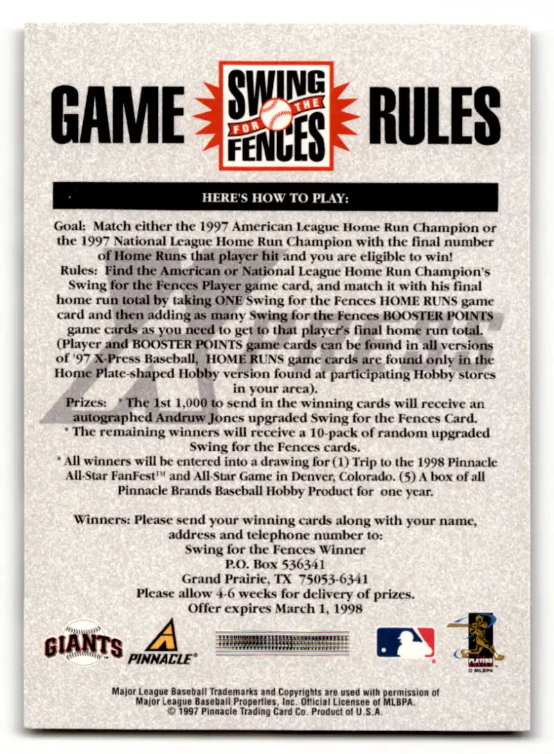 1997 Pinnacle XPress Swing for the Fences #33 Jeff Kent NM Near Mint Gi ID:47199 - Baseball Card Single
