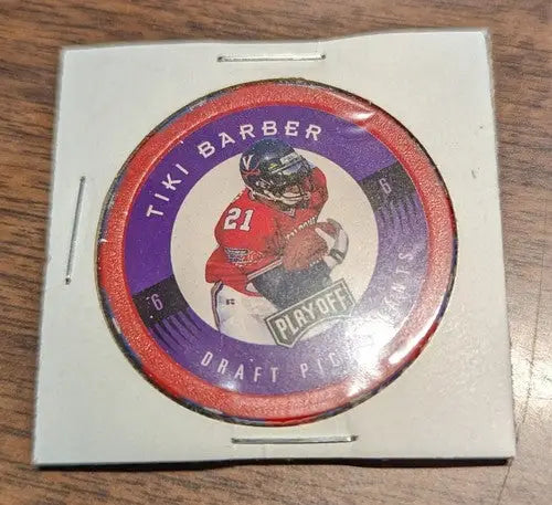 Tiki Barber football card from 1997 Playoff First and Ten Chip Shots Red Giants