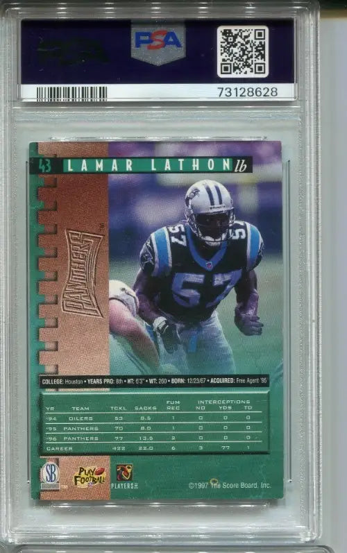 1997 Pro Line LAMAR LATHON Signed Card Autograph Auto PANTHERS OILERS PSA DNA 9 - Football Card Single