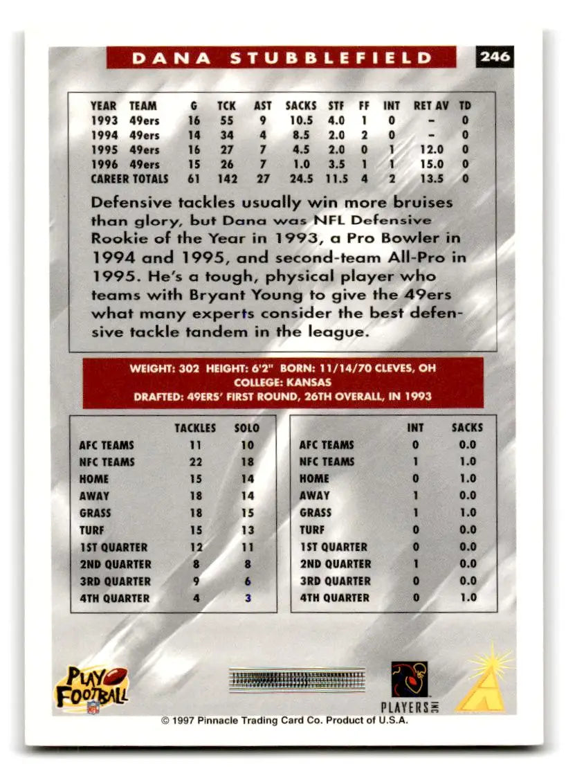 1997 Score #246 Dana Stubblefield - Football Card Single