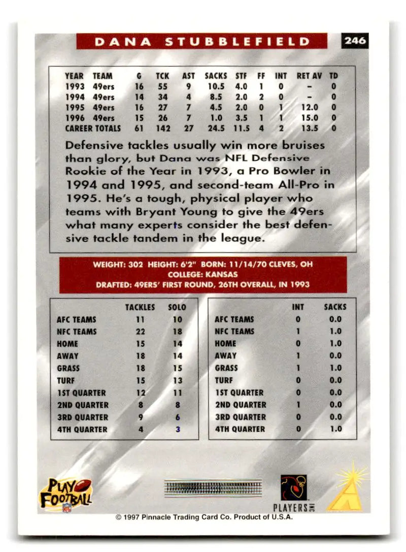 1997 Score #246 Dana Stubblefield - Football Card Single