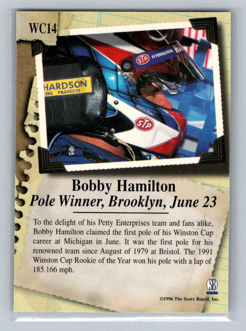 1997 Score Board #WC14 Bobby Hamilton ’96 Winston Cup Rewind Petty Enterprises - Racing Card Single
