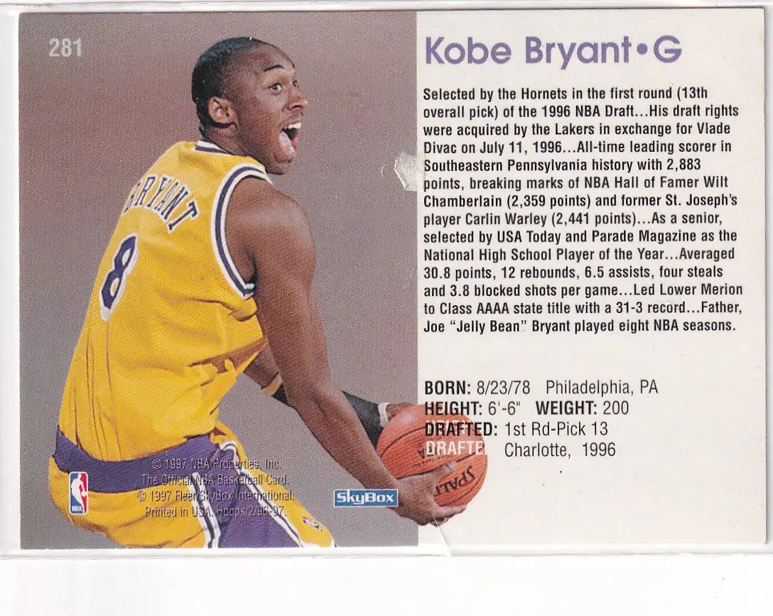 1997 SKYBOX #281 KOBE BRYANT- LOS ANGELES LAKERS