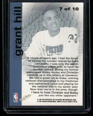 1997 SkyBox Hoops Chill with Hill Grant Hill #7 of 10 Basketball - Basketball Card Single