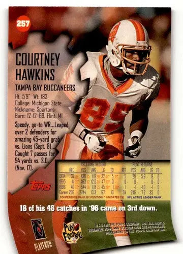 Original gloss Stadium Club Courtney Hawkins football card from 1997 series