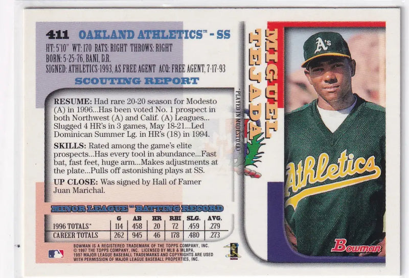 1997 TOPPS 1ST BOWMAN #411 MIGUEL TEJADA FOIL- OAKLAND ATHLETICS