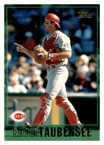 Original gloss baseball card of Eddie Taubensee from 1997 Topps #326 Simply Sandoval