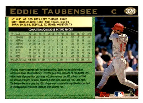 Original gloss Eddie Taubensee baseball card from 1997 Topps #326 Simply Sandoval Reds