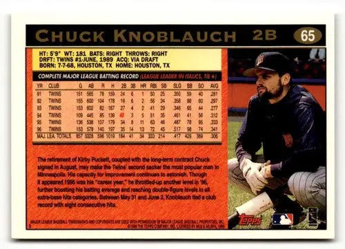 1997 Topps #65 Chuck Knoblauch Minnesota Twins Baseball cards ID:52014 - Baseball Card Single