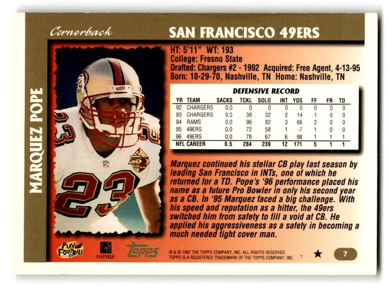 1997 Topps #7 Marquez Pope - Football Card Single