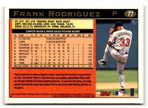 1997 Topps #77 Frank Rodriguez Minnesota Twins Baseball cards ID:52018 - Baseball Card Single