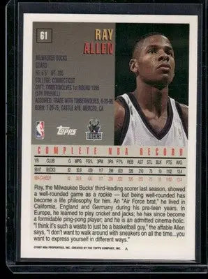 1997 Topps Ray Allen #61 Basketball - Basketball Card Single