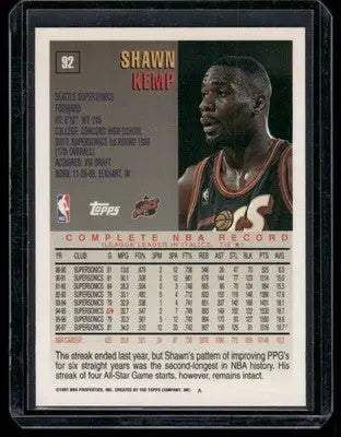 1997 Topps Shawn Kemp #92 Basketball - Basketball Card Single