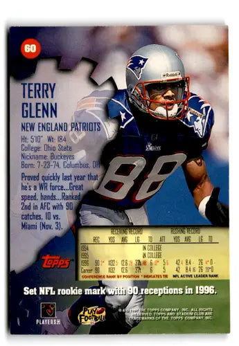 Terry Glenn 1996 Topps Stadium Club football card in Patriots uniform, NM-MT condition