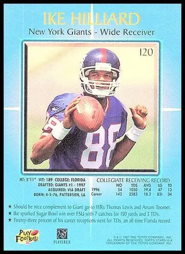 1997 Topps Stars Ike Hilliard football card with original gloss NY Giants rookie