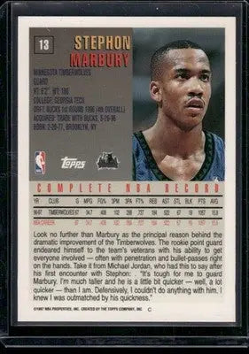 1997 Topps Stephon Marbury #13 Basketball - Basketball Card Single