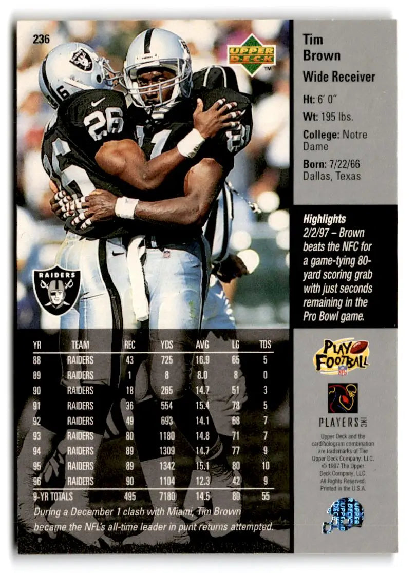 1997 Upper Deck #236 Tim Brown - Football Card Single