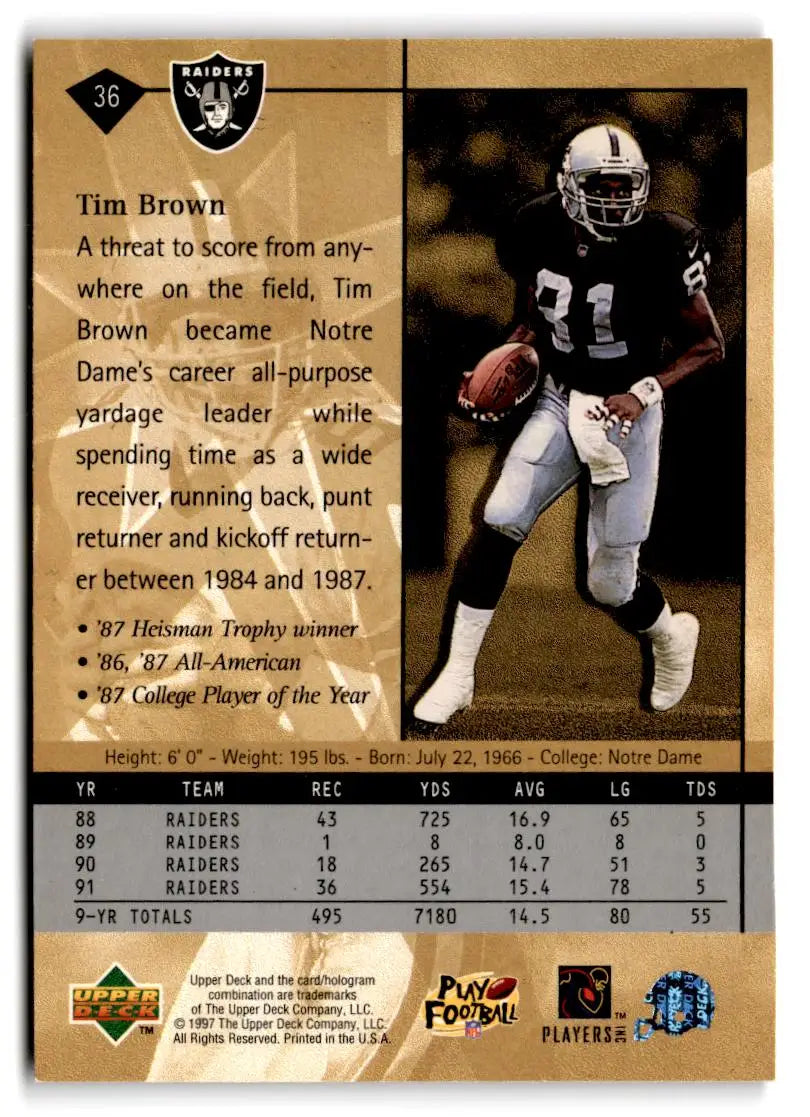 1997 Upper Deck #36 Tim Brown - Football Card Single