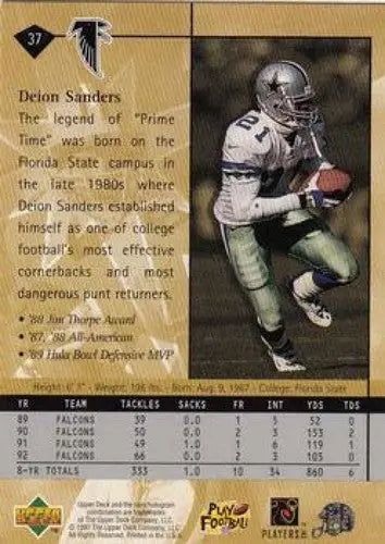 Deion Sanders football card from 1997 Upper Deck with original gloss and rookie status