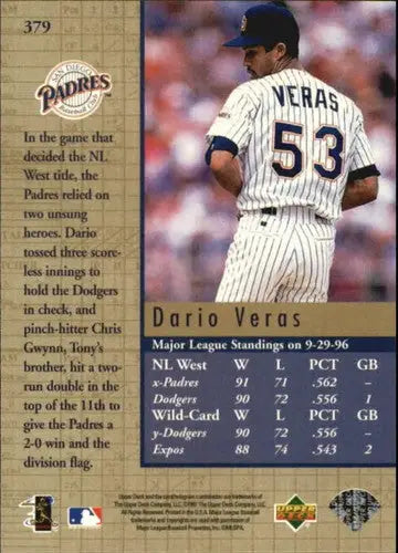 Original gloss of Dario Veras baseball card from 1997 Upper Deck Padres Rookie series