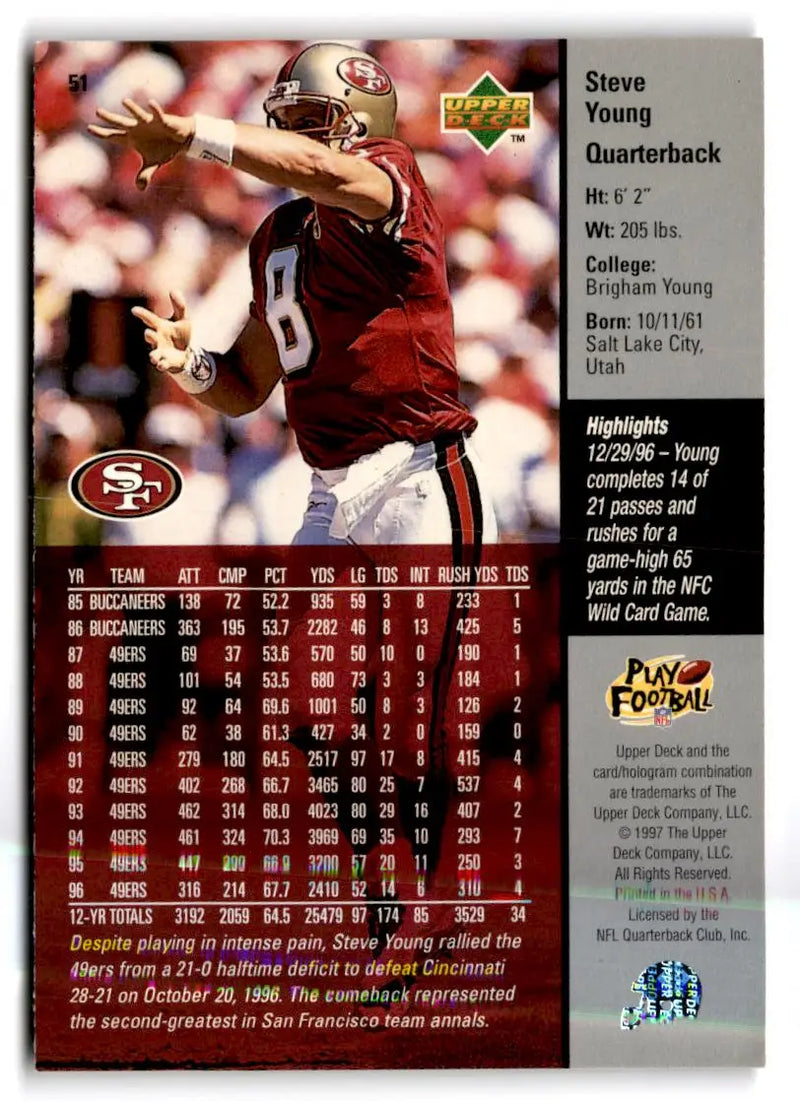 1997 1997 Upper Deck #51 Steve Young San Francisco 49ers FOOTBALL Cards - Football Card Single