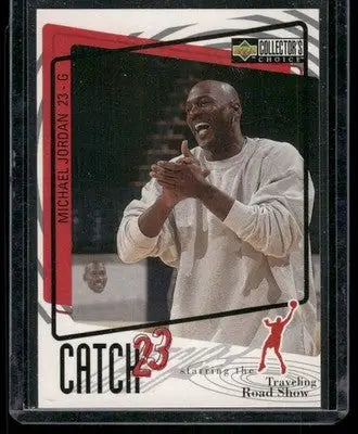 Upper Deck Choice Catch Michael Jordan basketball trading card featuring smiling clapping Jordan