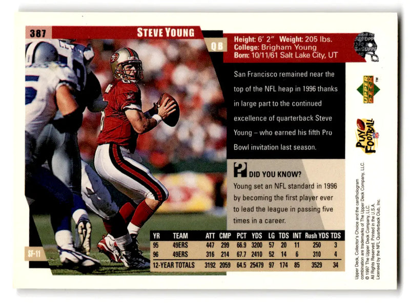 1997 Upper Deck Collector’s Choice Football Steve Young #387 49ers - Football Card Single