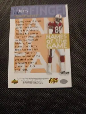 1997 Upper Deck Collector’s Choice - Jerry Rice ’Goldfingers’ #47. NRMT+ - Football Card Single
