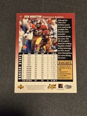 1997 Upper Deck Legends #27 Ken Houston - Football Card Single