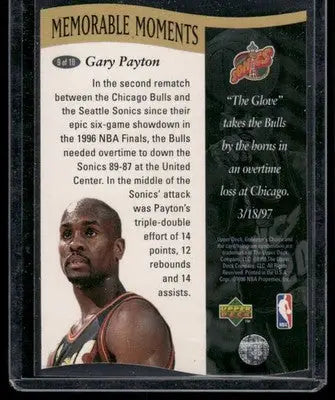 1997 Upper Deck Memorable Moments Gary Payton #9 9 of 10 Basketball - Basketball Card Single