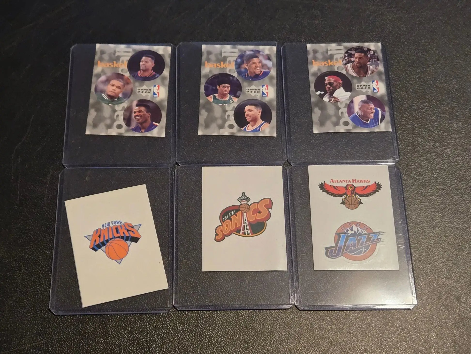 1997 Upper Deck NBA Stickers Lot of 6 Knicks Sonics Hawks Jazz Team Logos - Basketball Card Single