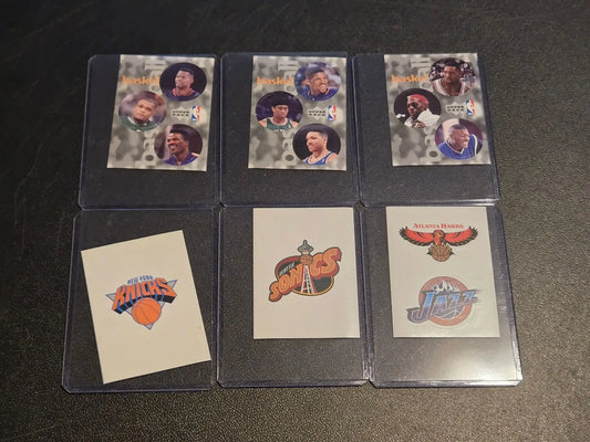 1997 Upper Deck NBA Stickers Lot of 6 Knicks Sonics Hawks Jazz Team Logos - Basketball Card Single