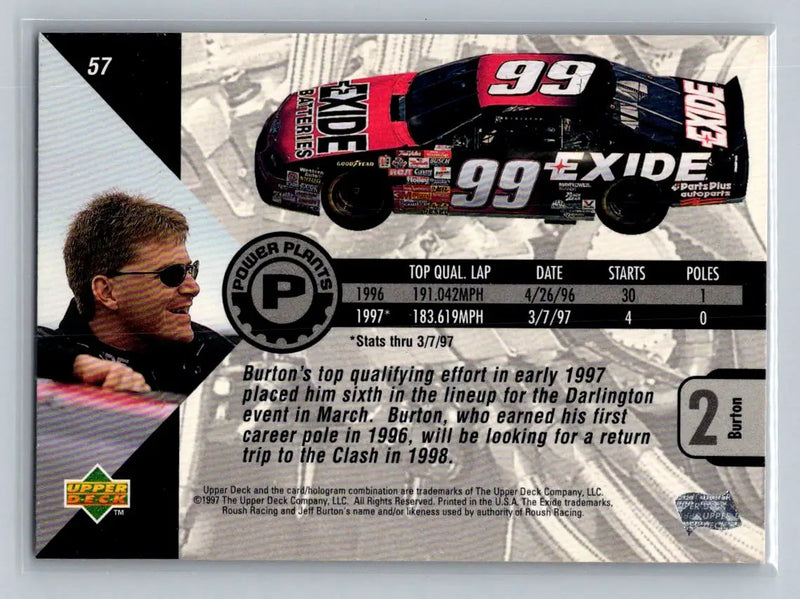1997 Upper Deck Road to the Cup #57 Jeff Burton Roush Racing - Racing Card Single