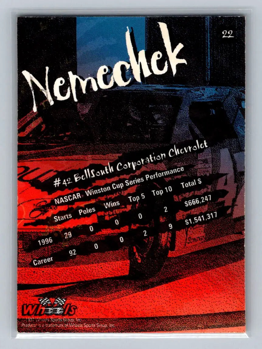 1997 Wheels Predator #22 Joe Nemechek SABCO Racing - Racing Card Single