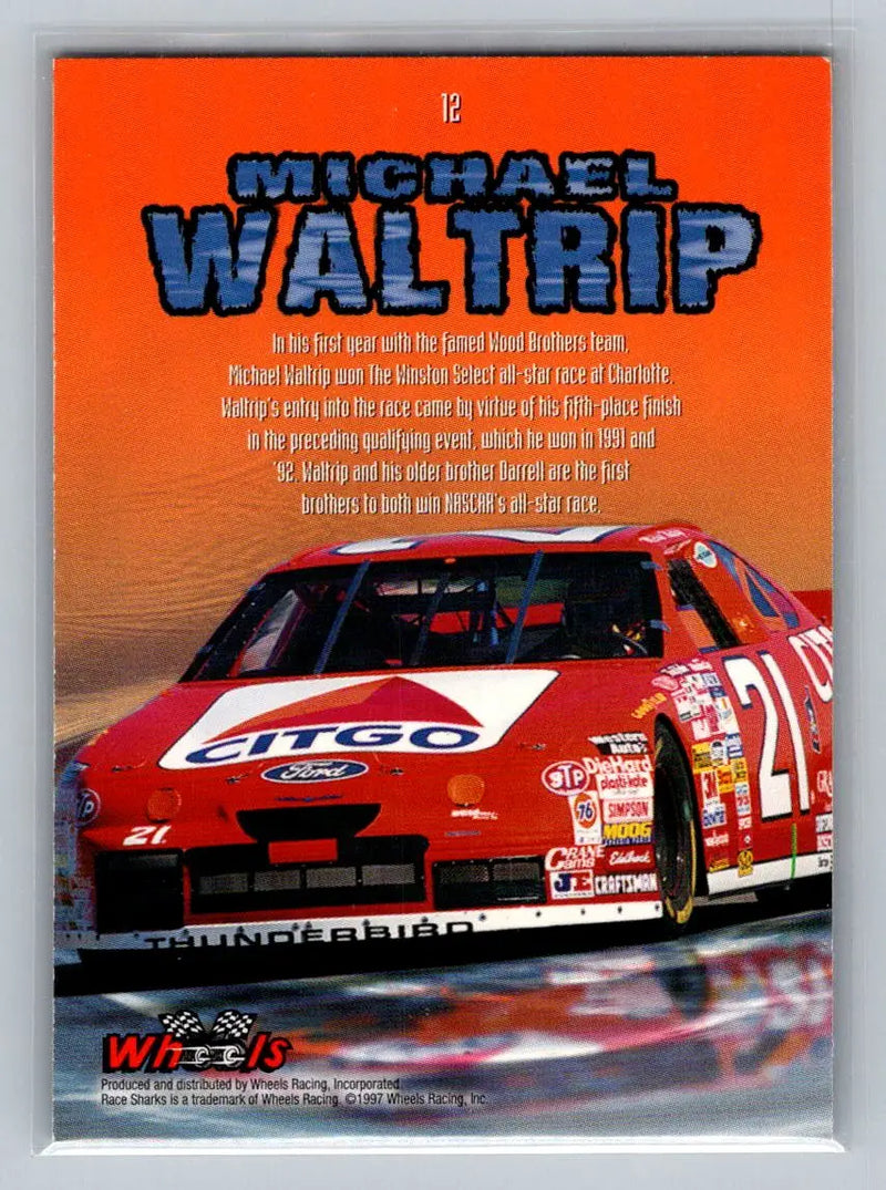 1997 Wheels Race Sharks #12 Michael Waltrip Wood Brothers Racing - Racing Card Single
