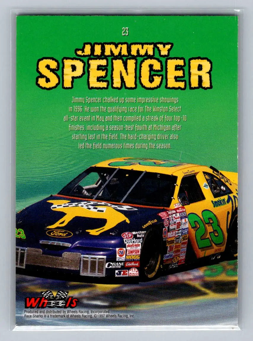 1997 Wheels Race Sharks #23 Jimmy Spencer Travis Carter Enterprises - Racing Card Single