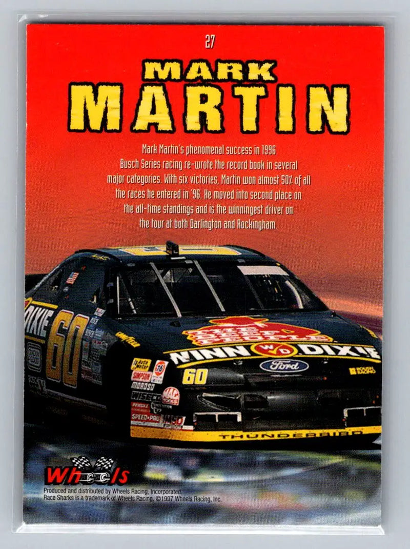 1997 Wheels Race Sharks #27 Mark Martin Roush Racing - Racing Card Single