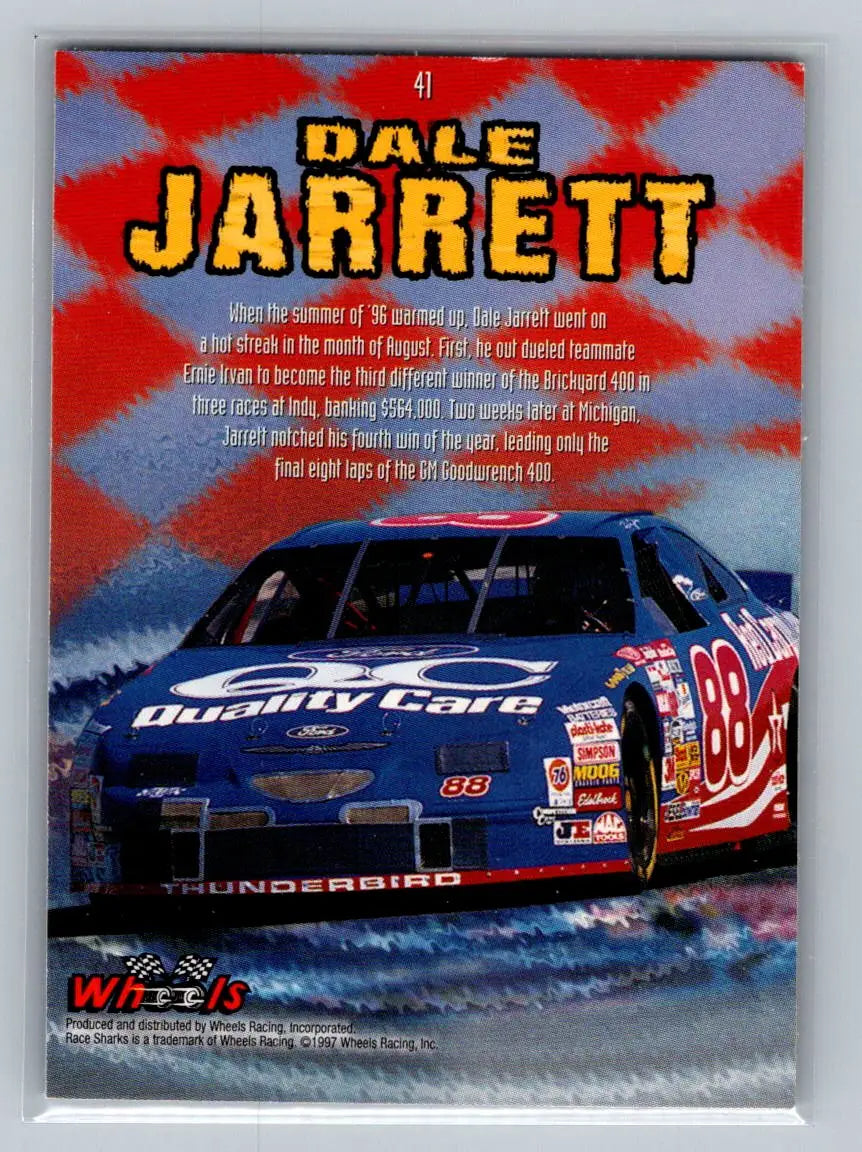 1997 Wheels Race Sharks #41 Dale Jarrett Robert Yates Racing - Racing Card Single
