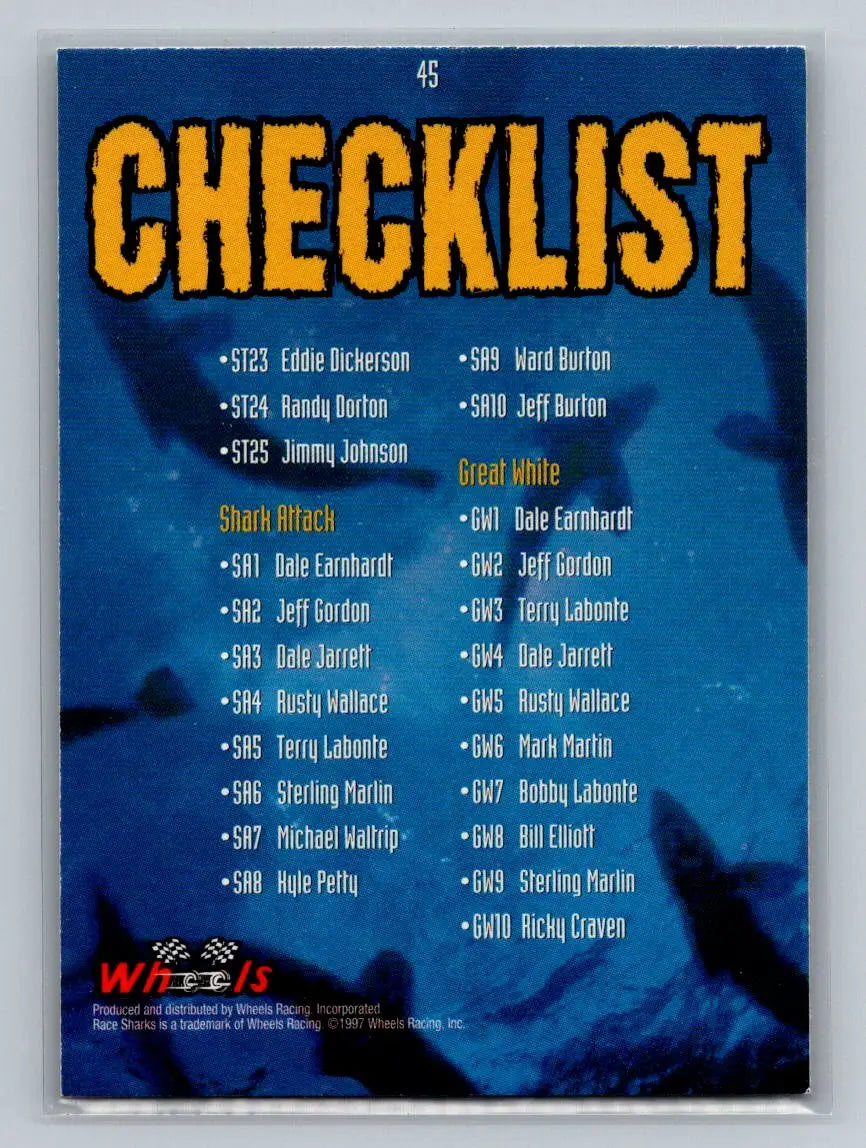1997 Wheels Race Sharks #44 Checklist - Racing Card Single
