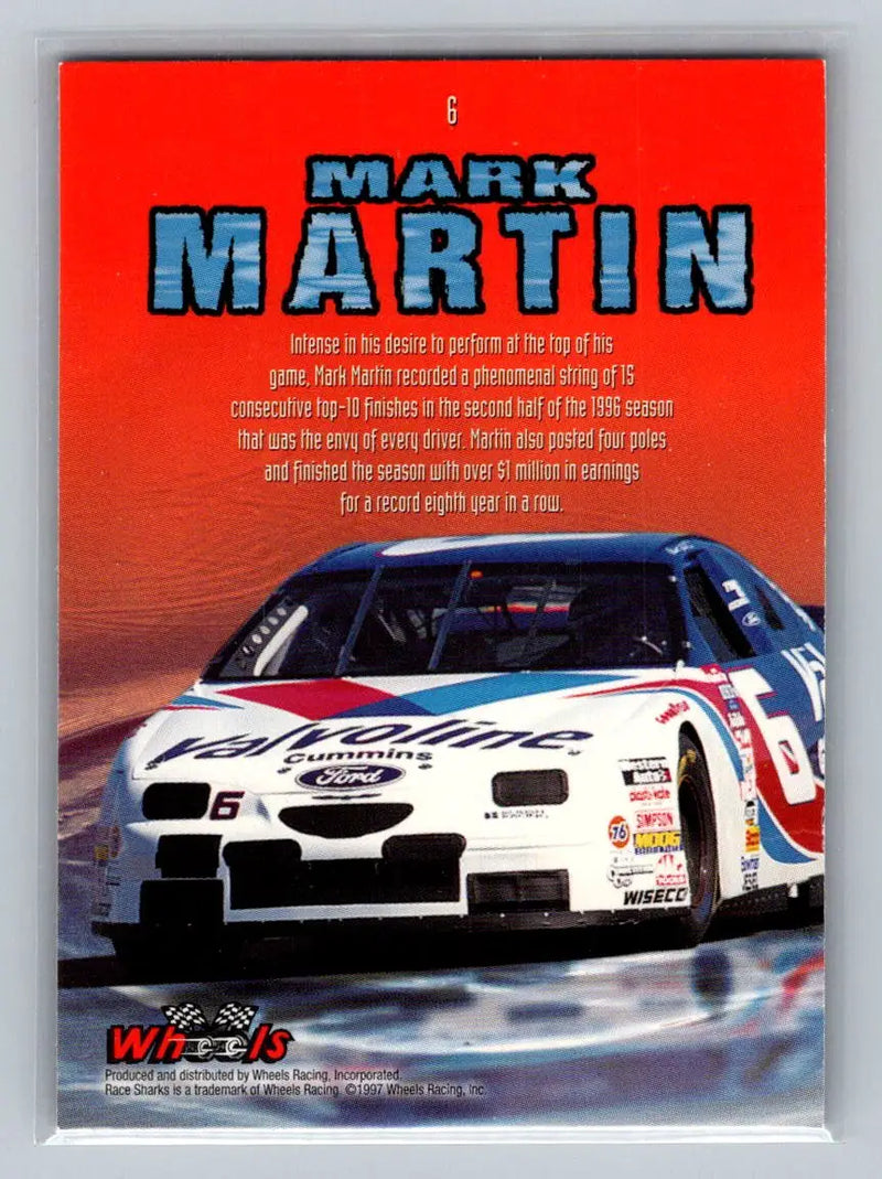 1997 Wheels Race Sharks #6 Mark Martin Roush Racing - Racing Card Single