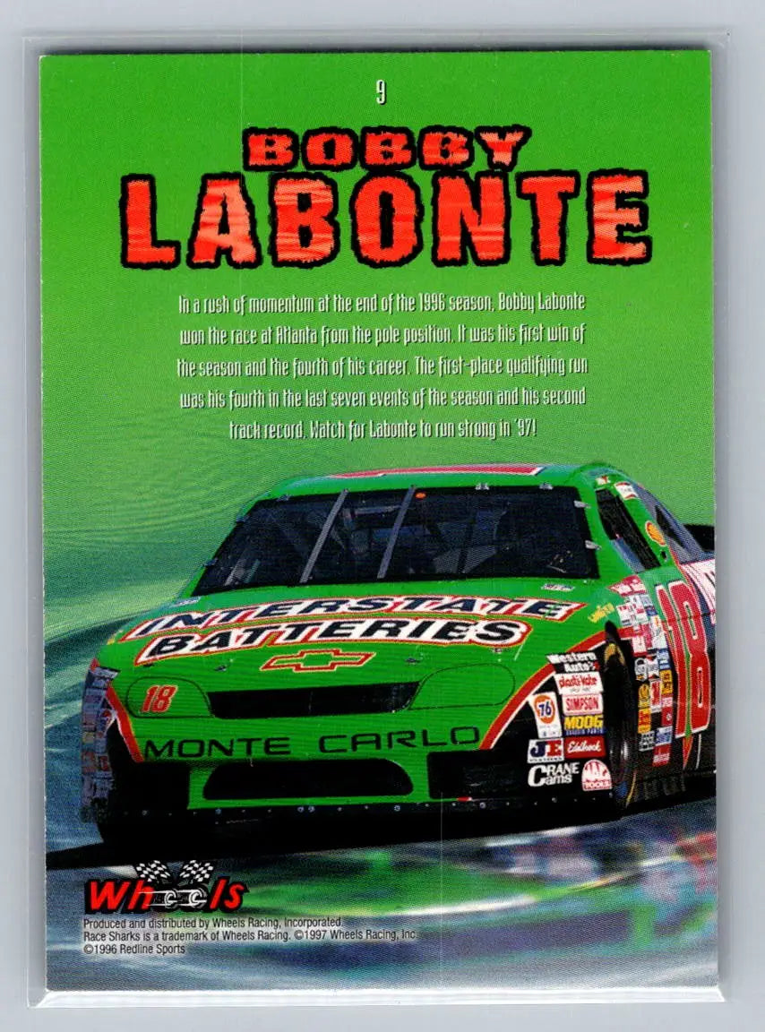 1997 Wheels Race Sharks #9 Bobby Labonte Joe Gibbs Racing - Racing Card Single