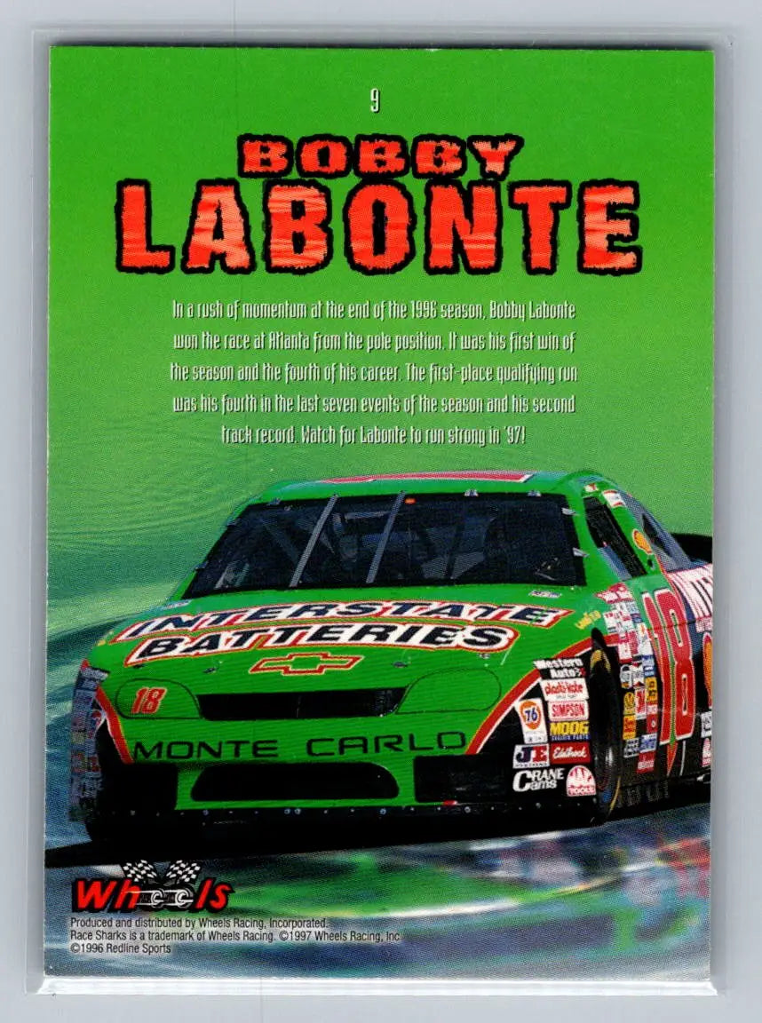 1997 Wheels Race Sharks #9 Bobby Labonte Joe Gibbs Racing - Racing Card Single