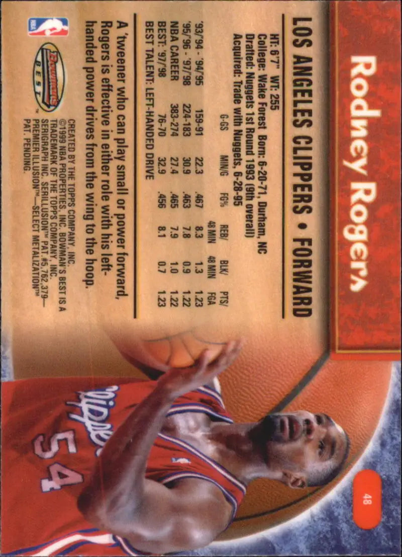 1998-99 Bowman’s Best #48 Rodney Rogers NM-MT Clippers ID:21288 - Basketball Card Single