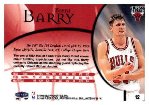 1998-99 Fleer Brilliants #12 Brent Barry Near Mint or Better Bulls - Basketball Card Single