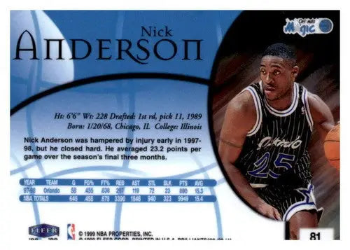 Original gloss Nick Anderson basketball card from 1998-99 Fleer Brilliants series