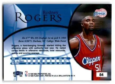 Rodney Rogers 1998-99 Fleer Brilliants #84 trading card showcased in excellent condition