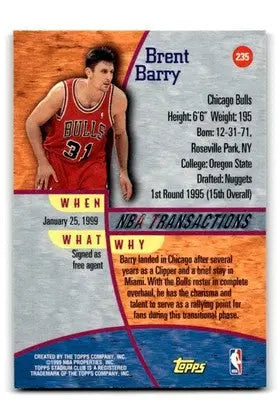 1998-99 Stadium Club #235 Brent Barry - Basketball Card Single